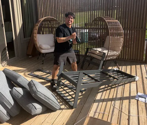 assembling outdoor furniture for a resort hotel